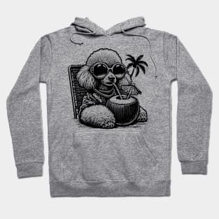 poodle dog wearing sunglasses drinking a coconut drink on a tropical beach Hoodie